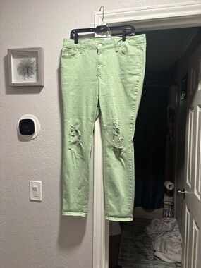 crown & ivy Mint Green Distressed Skinny Jeans